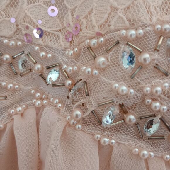 Knitworks Hi Low Halter Top Sleeveless Sequin Peach Color Dress Size 12 - Picture 9 of 13